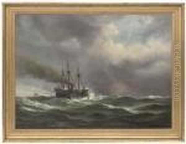 A Paddle Steamer In Heavy Seas, A Ship Beyond - view 1