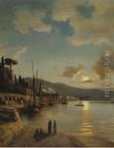 An Oriental Harbour By Moonlight