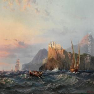 Morning Light Over The Island Of Procida, Italy With Ships Off The Coast by Vilhelm Melbye