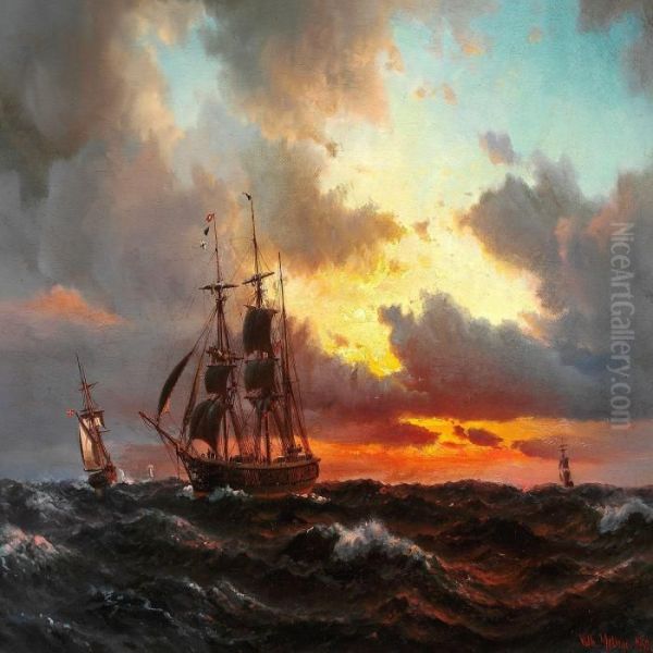 Seascape With Sailing Boats In The Sunset - view 1