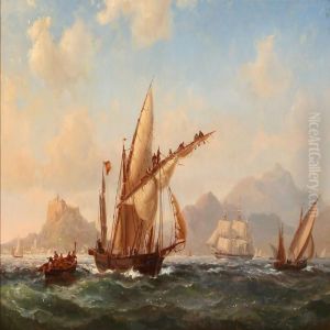 Ships In The Mediterranean Sea Off The Coast Ofalicante by Vilhelm Melbye