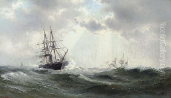 A Paddlesteamer And Other Shipping In A Heavy Swell - view 1