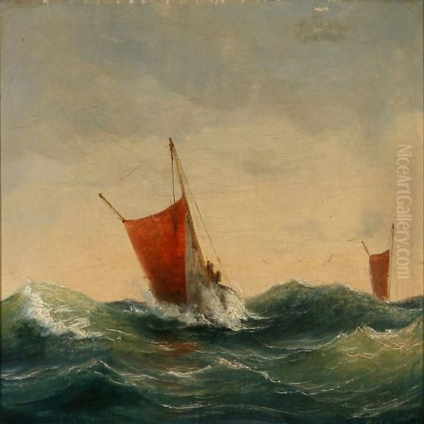 Seascape With Sailing Boats In High Waves - view 1