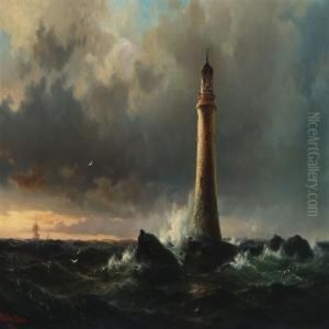 Marine With Edystonelighthouse And Sailboats