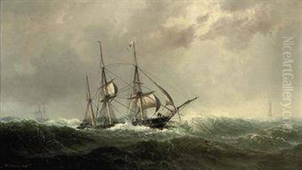 A Three-master Reefed-down In Heavy Weather - view 1