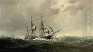A Three-master Reefed-down In Heavy Weather