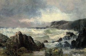 Waves Crashing On A Rocky Coastline by Vilhelm Melbye