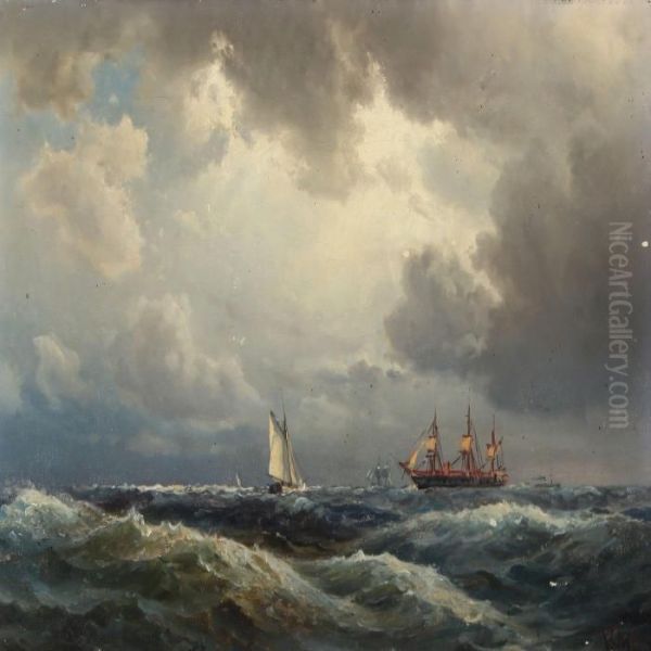 Seascape With Sailing And Motor Ships - view 1