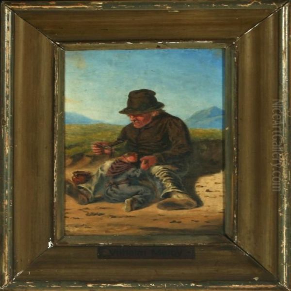 Icelandic Mountain Landscape With A Man And A Child At Lunch Time - view 1