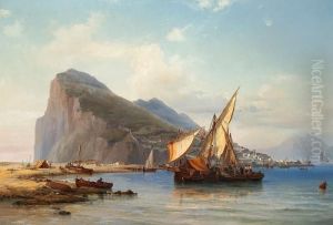 View Of Gibraltar. Signed And Dated Wilhelm Melbye 1857