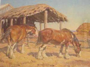 Two Clydesdales Resting by Duncan Max Meldrum