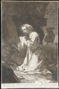 Saint Francois En Priere Dans Une Grotte by Claude Mellan