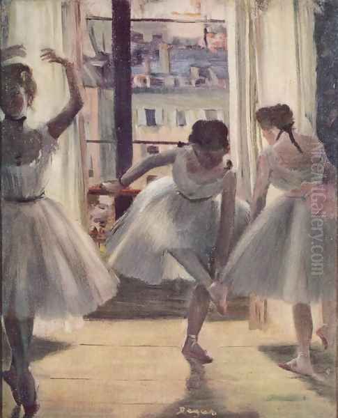 Three dancers in a exercise hall - view 1
