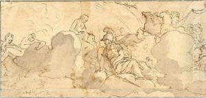 On Three Joined Sheets Of Paper,
One Of Them With A Revised Version Of The Head Of Minerva, Pasted Over
The Original by Charles Mellin