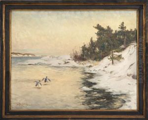 Vinterlandskap Med Grasandspar, Signerad Och Daterad Rolf Mellstrom 1933 by Rolf Mellstrom