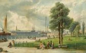 A View Of The Batteryand The Statue Of Liberty Beyond by Andrew Melrose