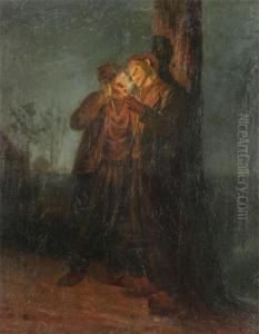 Two Boys Smoking Cigarets Under A Tree In Moonlight Two Boys Smoking Cigarets Under A Tree In Moonlight