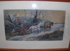 Horse Drawn Wagon By A Cottage by Harden Sidney Melville