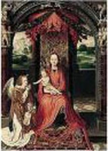 The Virgin And Child Enthroned, 
With An Angelic Musician Offering An Apple To The Christ Child by (manner of) Memling, Hans