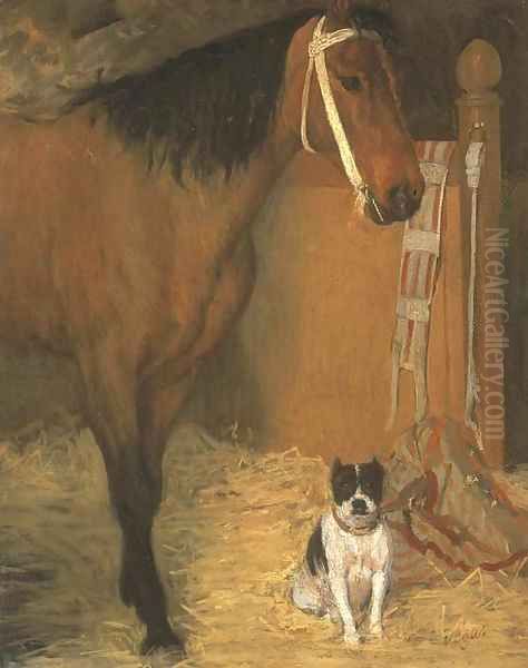 A l'ecurie, cheval et chien - view 1