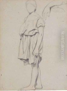 A draped figure in profile to the left, and a study of an arm by Edgar Degas