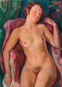 Portrait De Kiki Nue, Endormie. by Maurice Mendjisky