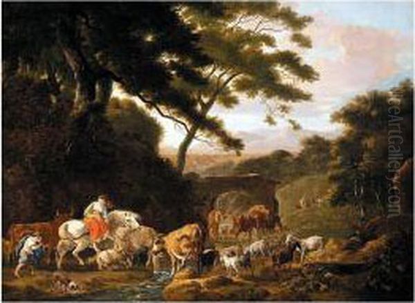 Landscape With Drovers Beside A Stream - view 1