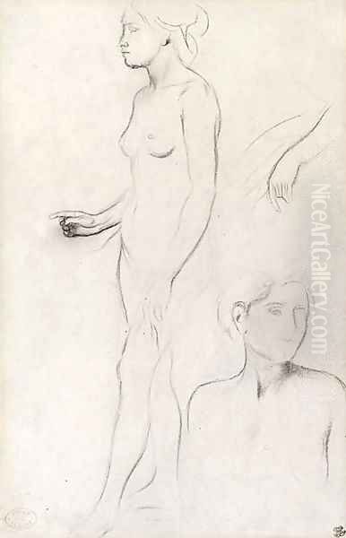 A nude Study for the Figure of Semiramis and futher Studies for her Hand and the Head and Shoulders of an Attendant - view 1