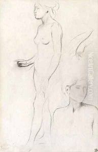 A nude Study for the Figure of Semiramis and futher Studies for her Hand and the Head and Shoulders of an Attendant by Edgar Degas