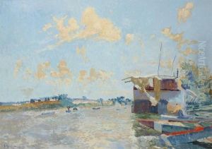 Barge Sur La Seine by Jules Merckaert