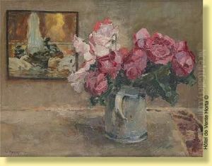 Composition Florale Sur Fond De Tableau by Jules Merckaert