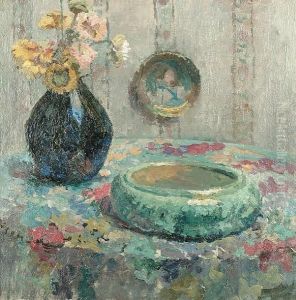 Still Life Of Flowers In A Blue Vase