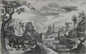 Dorf Am Flus Mit Hornblasendem Hirten by Matthaus the Elder Merian
