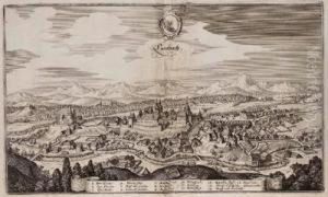 Konvolut Von 10 Ortsansichten Oberosterreich:lambach by Matthaus the Elder Merian