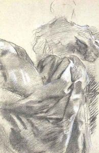 Femme vue de dos, etude de drape de la traine de sa robe Femme vue de dos, etude de drape de la traine de sa robe