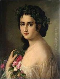 Portrait A Lady, Signed, Oil On Canvas, 60 X 48 Cm.; 23 3/4 X 19 In