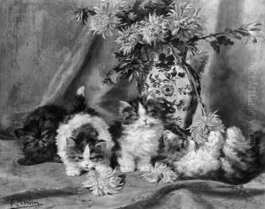 Jeunes Chats Et Vase De Chrysanthemes.
