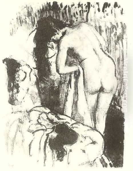 Nude Woman Standing, Drying Herself - view 1