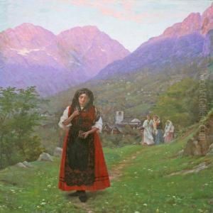 An Italian Mountain Scenery With Young Girls