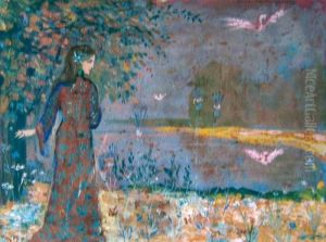 Femme Symboliste Au Bord Du Lac by Alexis Merodack-Jeanneau