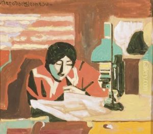 Femme Lisant Dans Un Interieur by Alexis Merodack-Jeanneau