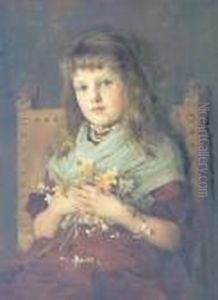 A Young Girl Clutching A Bunch Of Daffodils by Anna Lea Merritt