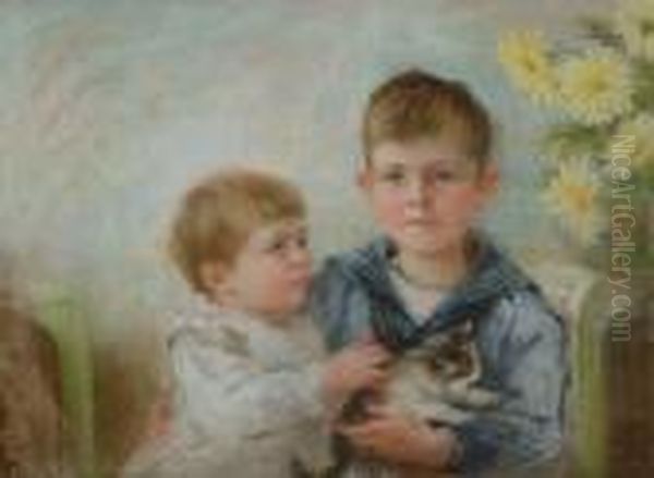 Boy And A Child With A Kitten - view 1