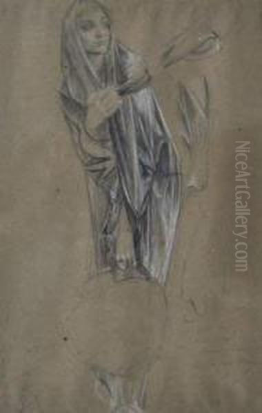 Etude De Femme Drapee, Un Pied Pose Sur Une Cruche - view 1