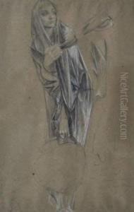 Etude De Femme Drapee, Un Pied Pose Sur Une Cruche by Luc-Olivier Merson