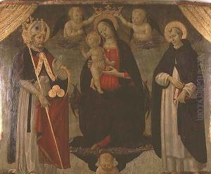 Madonna flanked by St. Nicholas and St. Peter Martyr by Jacopo Del Sellaio