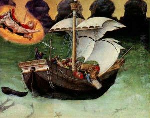 Quaratesi Altarpiece- St. Nicholas saves a storm-tossed ship 1425 by Gentile Da Fabriano