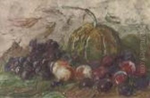 A Pumpkin, Grapes, Peaches And Plums