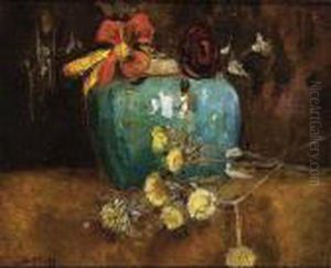 A Still Life With Flowers In A Ginger Bowl A Still Life With Flowers In A Ginger Bowl