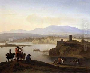 Italianate Landscape with Travellers on Horseback c. 1675 by Karel Dujardin